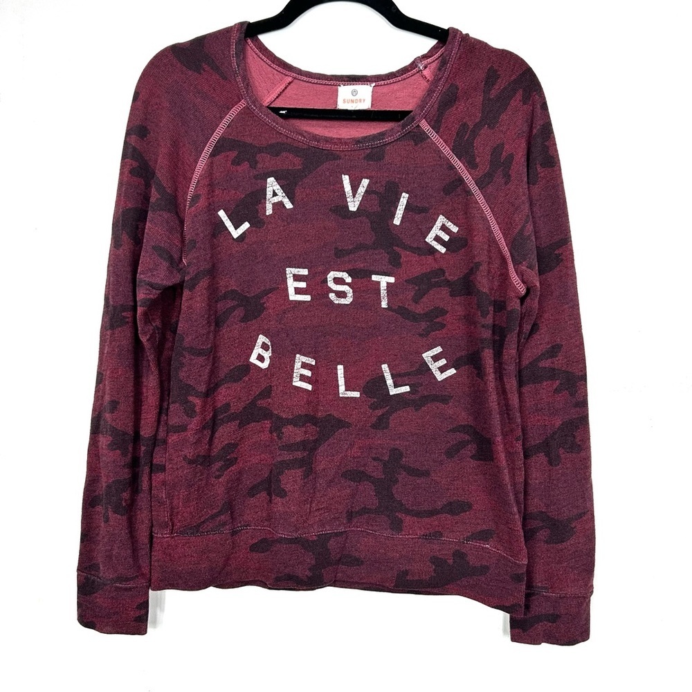 SUNDRY pink cami LA VIE EST BELLE crewneck pullover R10